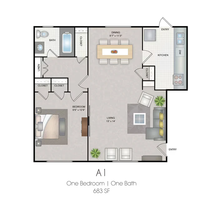 1 Bedroom 1 Bathroom 1933D floor plan